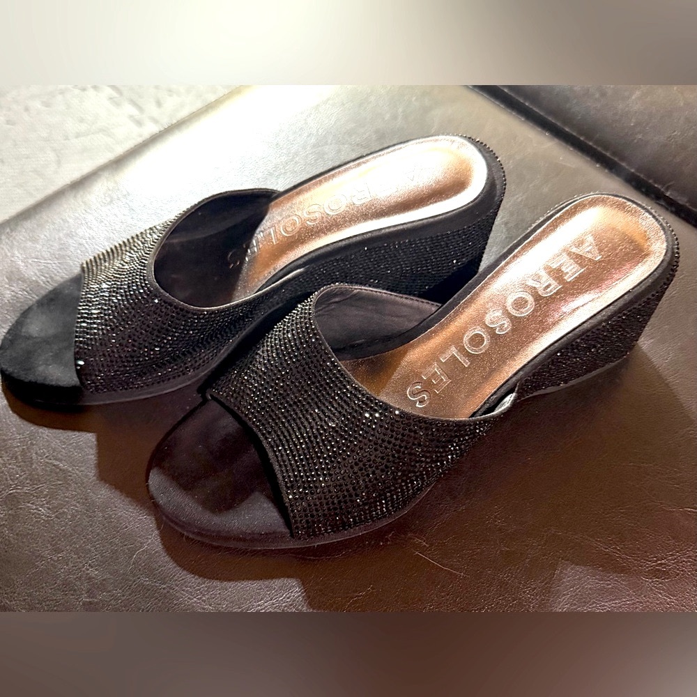 Aerosoles ‘New Year’ black rhinestone wedge, 7.5 M never worn outside of home.